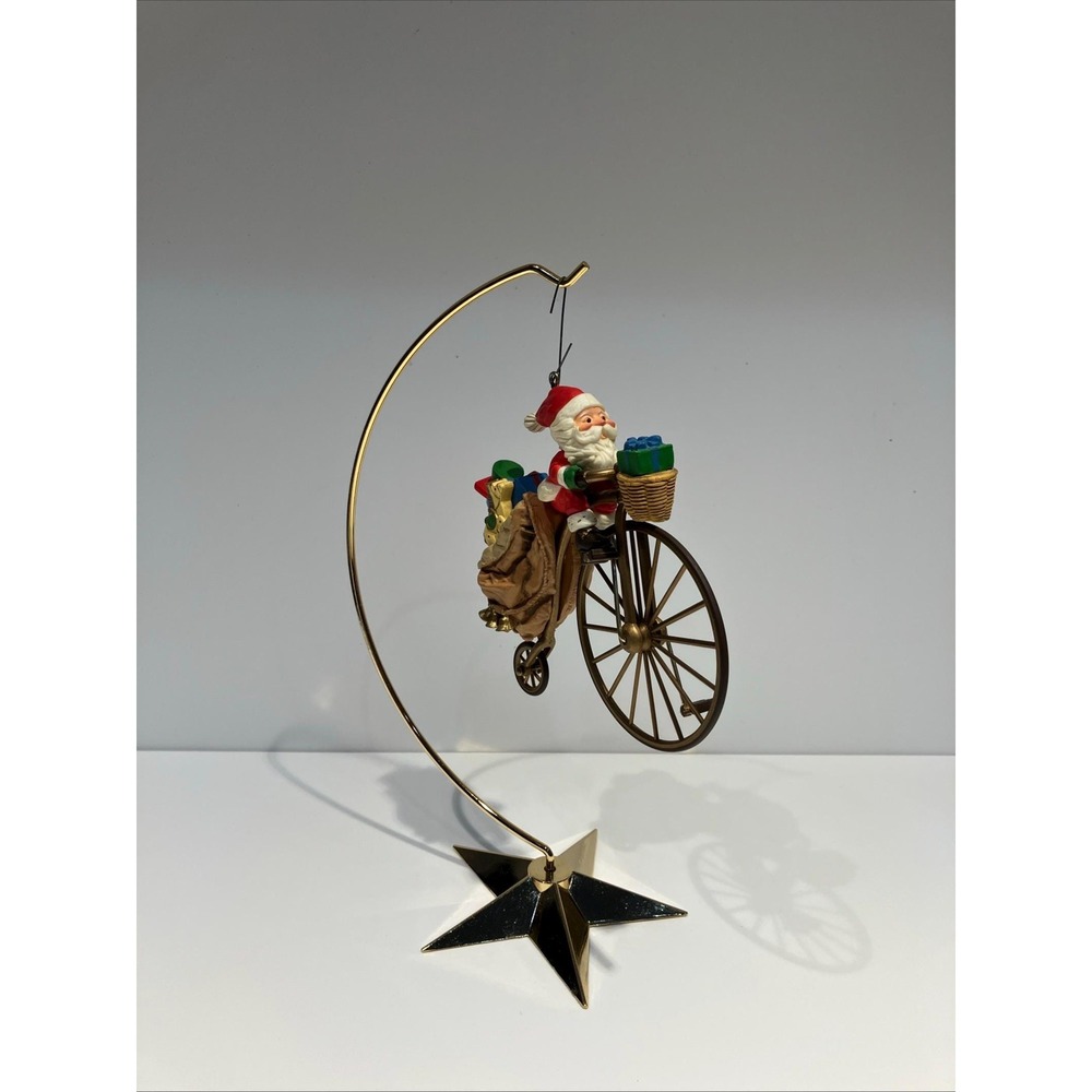 1982 Hallmark Cycling Santa Ornament Original Box Vintage